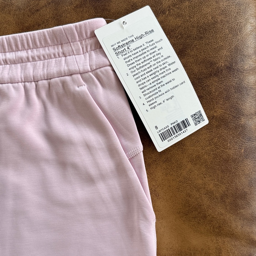 NWT Lululemon Softstreme High Rise Short 4” w Pockets Sz 8 Pink Organza Pastel - Picture 2 of 5